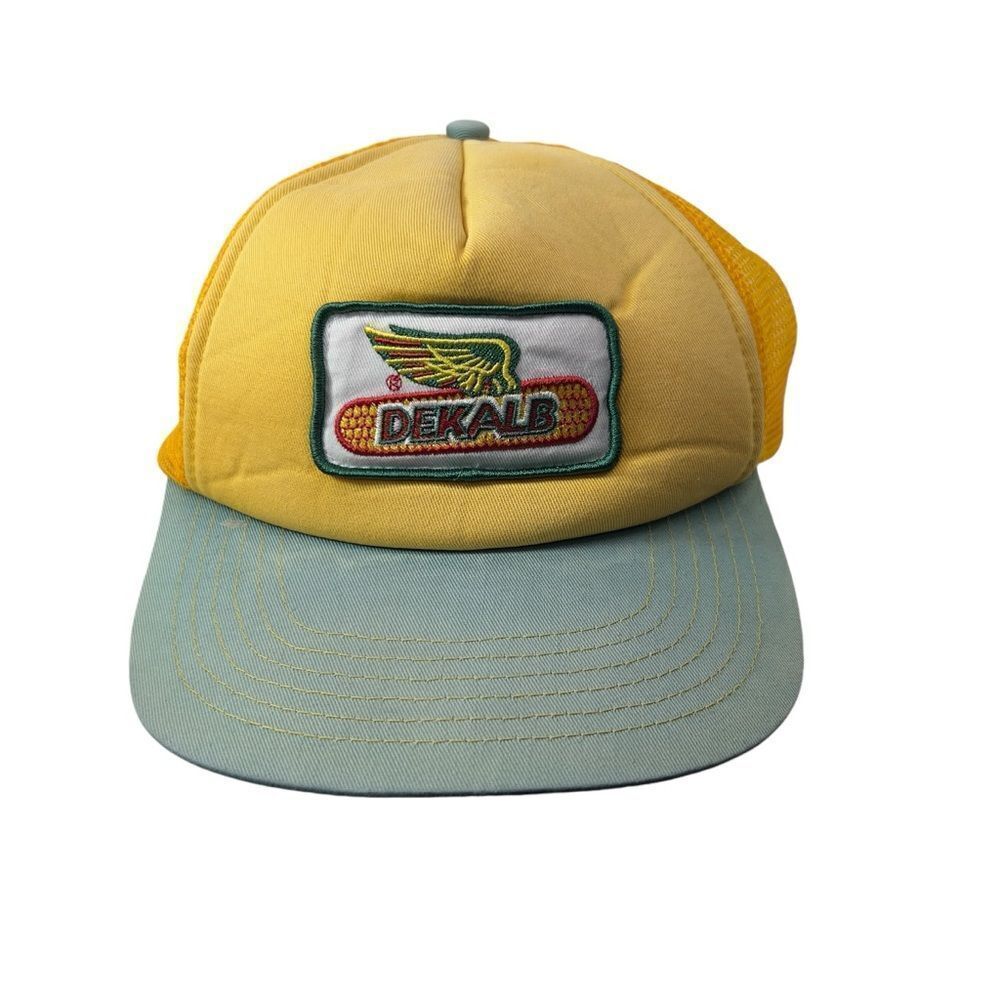 🌽Vintage Dekalb seed Mesh Trucker Hat Cap Seed Corn Snapback Yellow